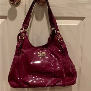 Coach Patent Shoulder Handbag Burgandy